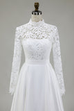 Vintage Ivory Satin High Neck Ball Gown Wedding Dress with Lace