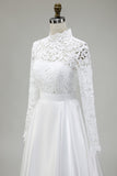 Vintage Ivory Satin High Neck Ball Gown Wedding Dress with Lace