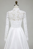 Vintage Ivory Satin High Neck Ball Gown Wedding Dress with Lace