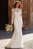Ivory Mermaid Chiffon High Neck Vintage Wedding Dress with Sleeves