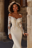Ivory Long Sleeves Satin Sweep Train Mermaid Wedding Dress