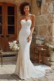Ivory Mermaid Corset Lace Sweep Train Wedding Dress
