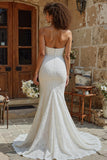 Ivory Mermaid Corset Lace Sweep Train Wedding Dress