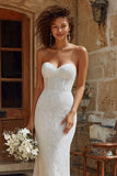 Ivory Mermaid Corset Lace Sweep Train Wedding Dress