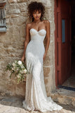 Ivory Lace Mermaid Sweetheart Sweep Train Wedding Dress