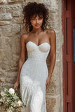 Ivory Lace Mermaid Sweetheart Sweep Train Wedding Dress