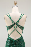 Sparkly Sequin Dark Green Corset Tight Spaghetti Straps Short Cocktail Dress