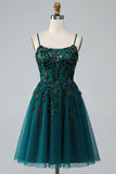 Sparkly Dark Green A Line Short Cocktail Dress with Beading