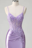Lilac Floral Corset Tight Short Cocktail Dress with Slit