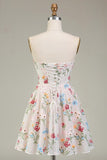 Ivory Corset A Line Short Floral Cocktail Dress