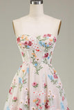 Ivory Corset A Line Short Floral Cocktail Dress