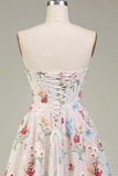 Ivory Corset A Line Short Floral Cocktail Dress