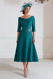 Peacock Green Midi A Line Mother of the Bride Dress with Beading