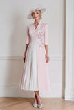 Candy Pink Floral A Line Midi Mother of the Bride Dress with Sleeves