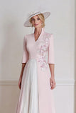 Candy Pink Floral A Line Midi Mother of the Bride Dress with Sleeves