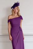 Burgundy Sheath One Shoulder Midi Mother of the Bride Dress