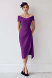 Grape Sheath Off the Shoulder Midi Mother of the Bride Dress with Slit