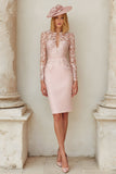 Blush Pink Sheath Midi Mother of the Bride Dress with Lace