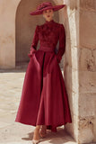 Candy Pink High Neck A Line Long Mother of the Bride Dress with Lace