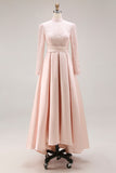 Candy Pink High Neck A Line Long Mother of the Bride Dress with Lace