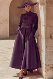Candy Pink High Neck A Line Long Mother of the Bride Dress with Lace