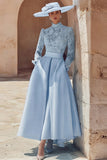 Candy Pink High Neck A Line Long Mother of the Bride Dress with Lace