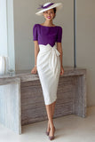 Grape Sheath Boat Neck Midi Mother of the Bride Dress with Bow