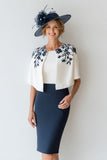 Navy Floral Bodycon 2 Piece Short Mother of the Bride Dress