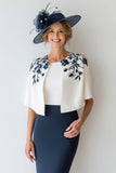 Navy Floral Bodycon 2 Piece Short Mother of the Bride Dress