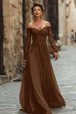 Cabernet Chiffon A Line Maxi Mother of the Bride Dress with Lace