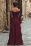 Cabernet A Line Maxi Chiffon Mother of the Bride Dress with Lace
