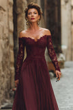 Cabernet Chiffon A Line Maxi Mother of the Bride Dress with Lace