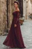 Cabernet Chiffon A Line Maxi Mother of the Bride Dress with Lace