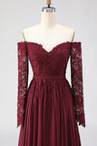 Cabernet A Line Maxi Chiffon Mother of the Bride Dress with Lace