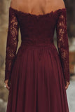 Cabernet A Line Maxi Chiffon Mother of the Bride Dress with Lace