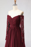 Cabernet A Line Maxi Chiffon Mother of the Bride Dress with Lace
