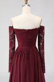 Cabernet A Line Maxi Chiffon Mother of the Bride Dress with Lace