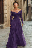 Cabernet A Line Chiffon Long Mother of the Bride Dress with Sleeves