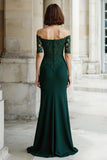 Pine Green Mermaid Off the Shoulder Maxi Mother of the Bride Dress with Appliques