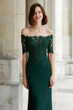 Pine Green Mermaid Off the Shoulder Maxi Mother of the Bride Dress with Appliques