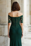 Pine Green Mermaid Off the Shoulder Maxi Mother of the Bride Dress with Appliques