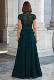 Peacock Green Round Neck A-Line Long Chiffon Mother of the Bride Dress with Beading