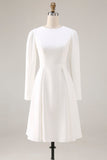 Ivory Satin Short A Line Simple Wedding Dress with Sleeves