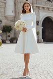 Ivory Satin Short A Line Simple Wedding Dress with Sleeves