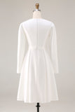Ivory Satin Short A Line Simple Wedding Dress with Sleeves