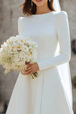Ivory Satin Short A Line Simple Wedding Dress with Sleeves