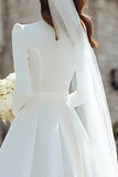 Ivory Satin Short A Line Simple Wedding Dress with Sleeves