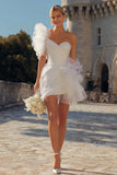 Ivory Tulle Bodycon Short Ruffled Wedding Dress