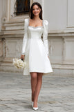 Ivory A Line Satin Beaded Short Wedding Dress with Sleeves