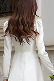 Ivory A Line Satin Beaded Short Wedding Dress with Sleeves